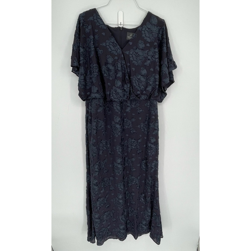 Adrianna Papell Women's Navy Floral Burnout Velvet Blouson Maxi Dress Size 14